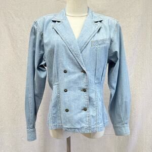 Lizwear vintage chambray double breasted jacket size 12 Petite‎ 100% cotton